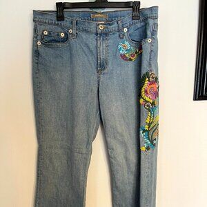 VINTAGE Y2K Z. Cavaricci Jeans Womens Floral Embroidered Straight Leg Sz14 1990s